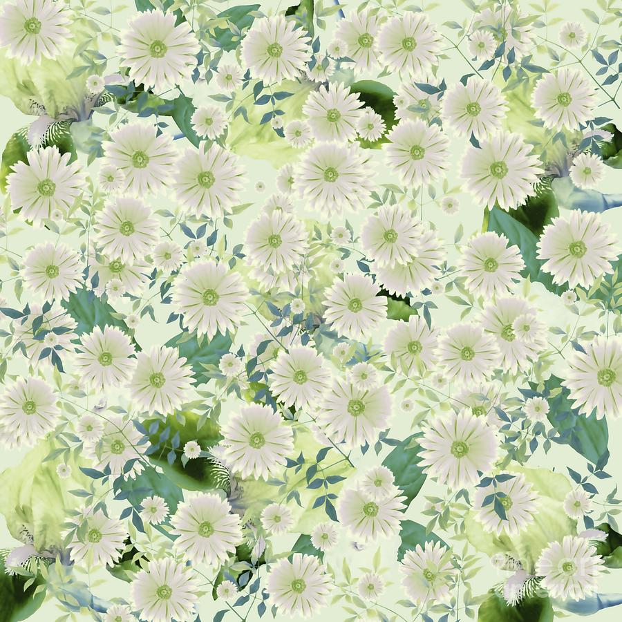 Floral Flurry Green Cream Mixed Media by Rachel Hannah