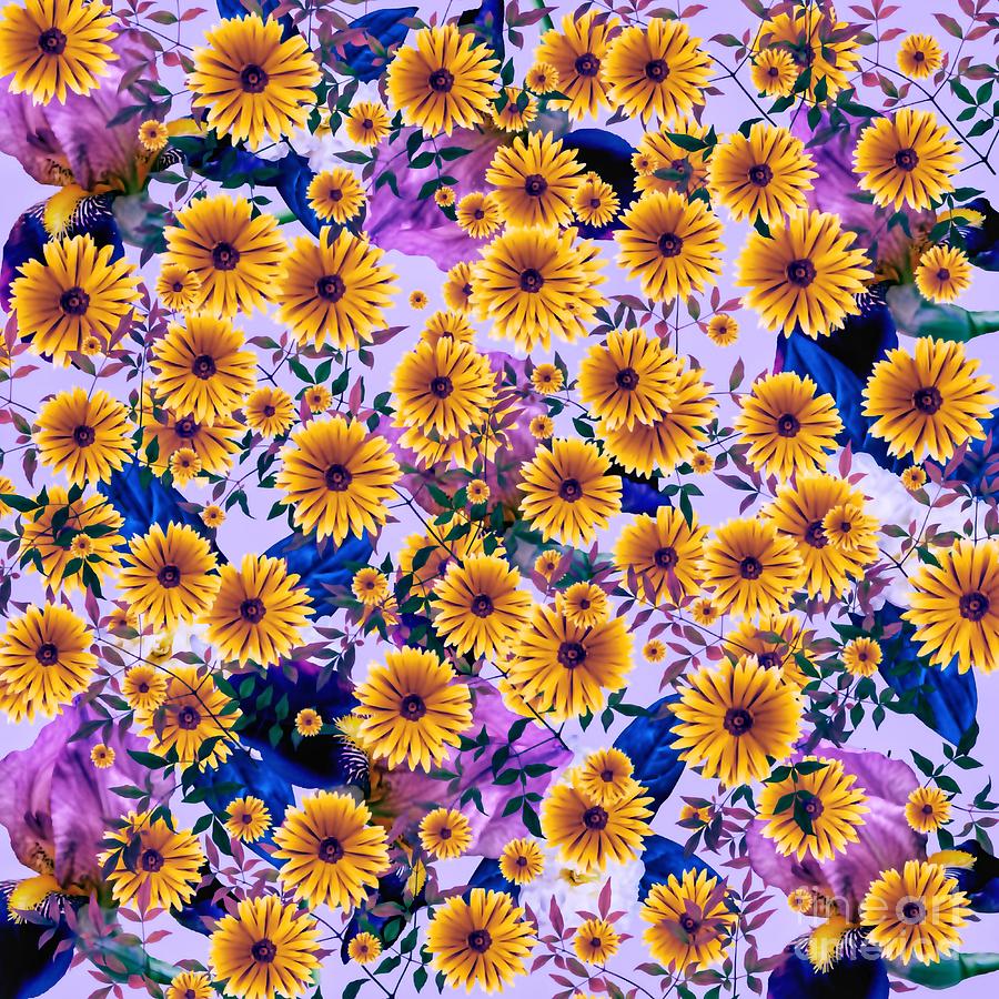 Floral Flurry Orange Violet  Mixed Media by Rachel Hannah