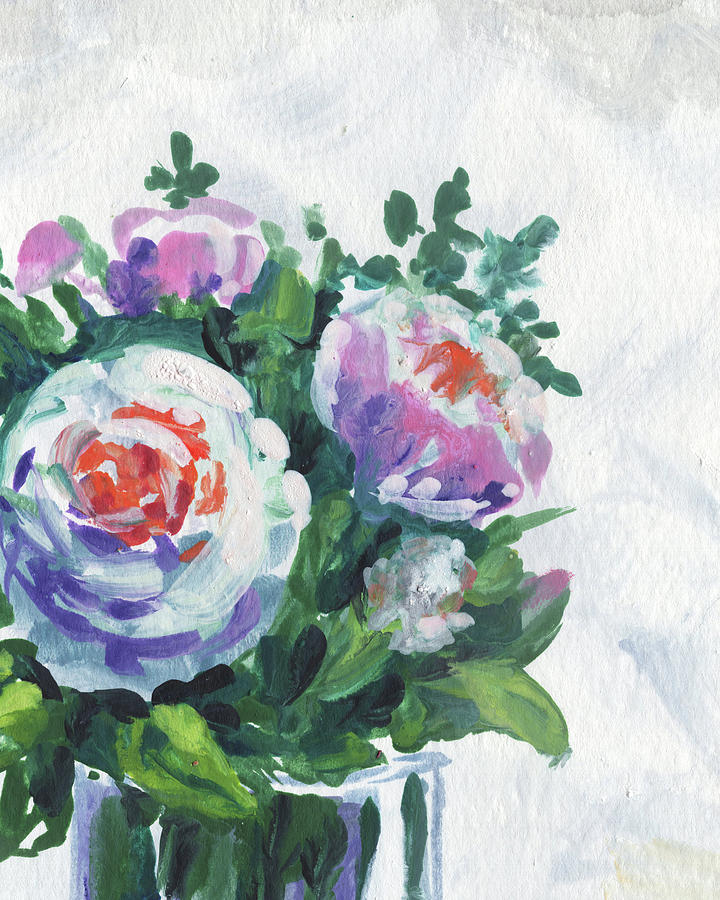 Floral Impressionism White Pink Flowers Painting