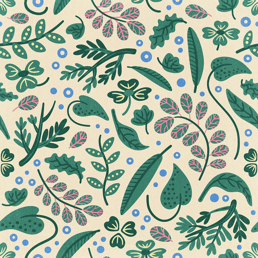 Floral Pattern With Green And Pink Leaves Digital Art by Trendy Art Floral Pattern With Green And Pink Leaves Digital Art by Trendy Art