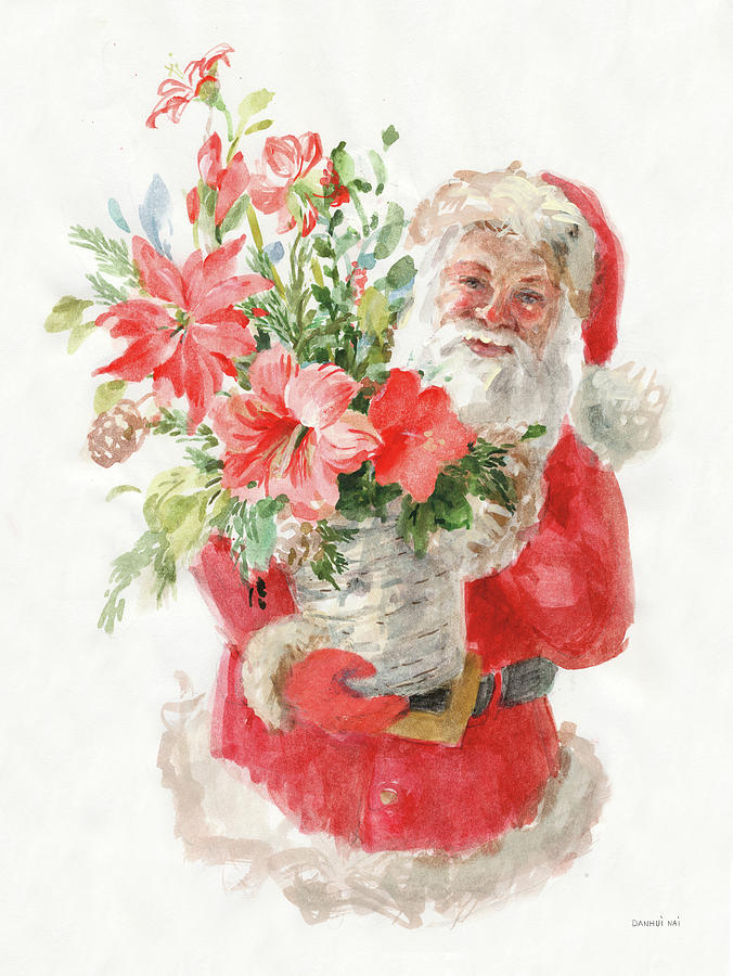 Floral Santa Painting by Danhui Nai Floral Santa Painting by Danhui Nai