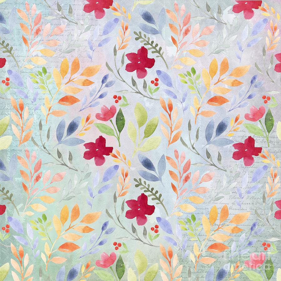 Nature Mixed Media - Floral Script Pattern - Blue Periwinkle by Amanda Jane