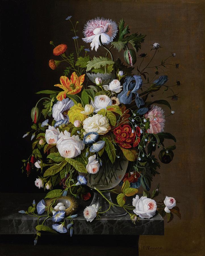 Floral Still Life With Bird Nest Painting