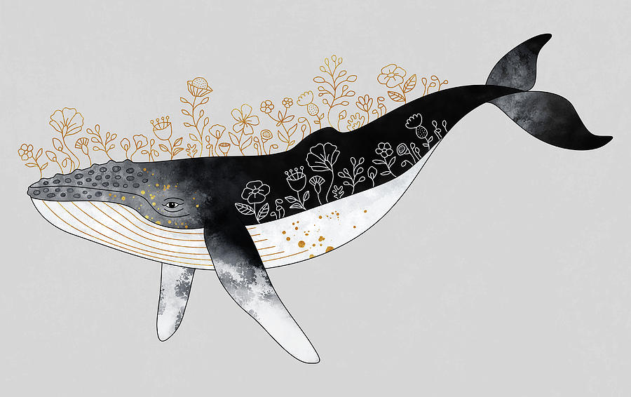 Flower Digital Art - Floral Whale by Elisabeth Fredriksson