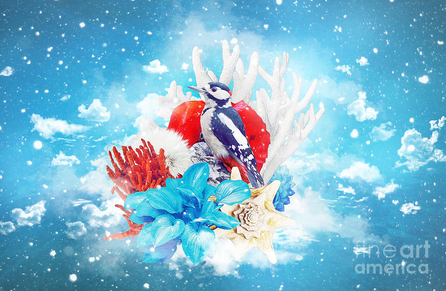 Bird Digital Art - Floral Woodpecker by Donika Nikova Bird Digital Art - Floral Woodpecker by Donika Nikova