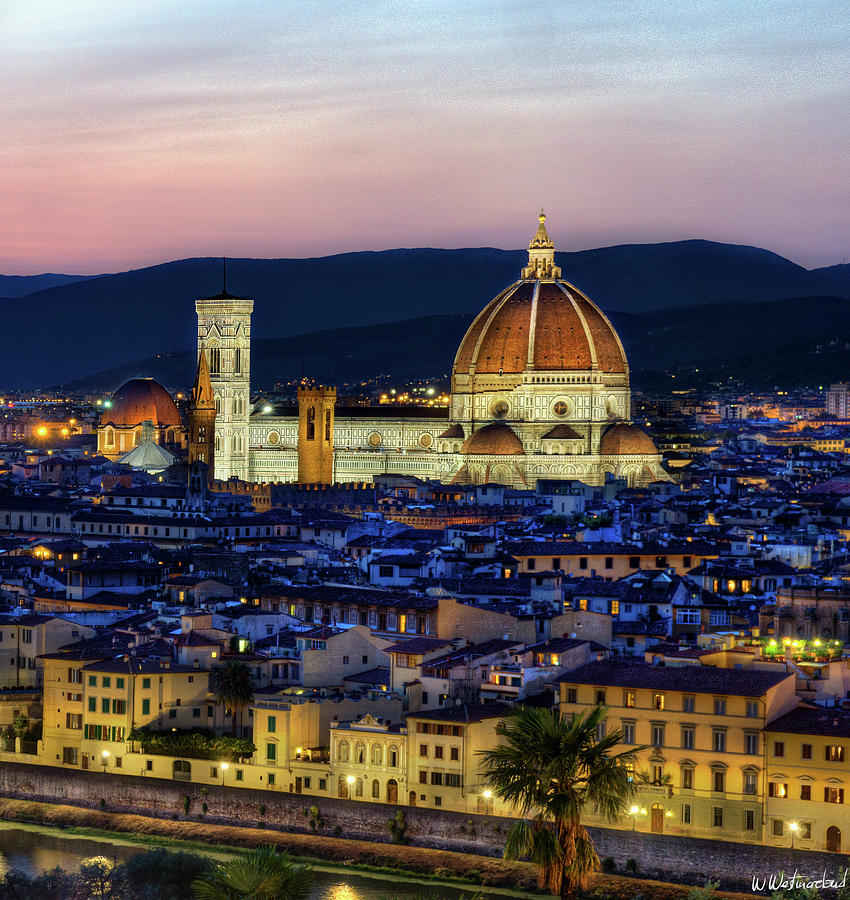 Florence at dusk Triptych 3 - Duomo Photograph by Weston Westmoreland