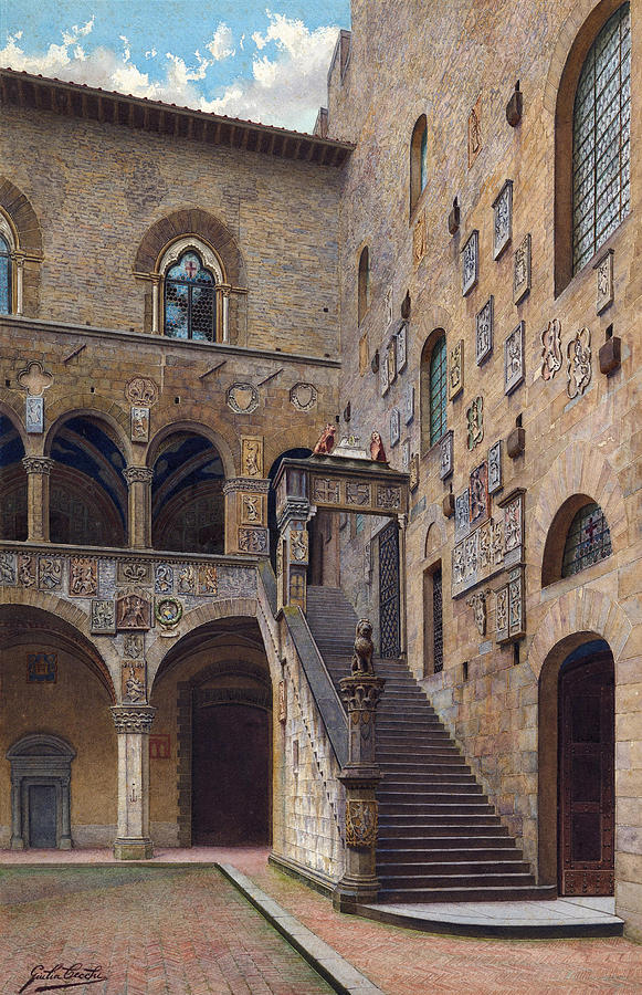 Florence: Courtyard Painting by S. Cecchi