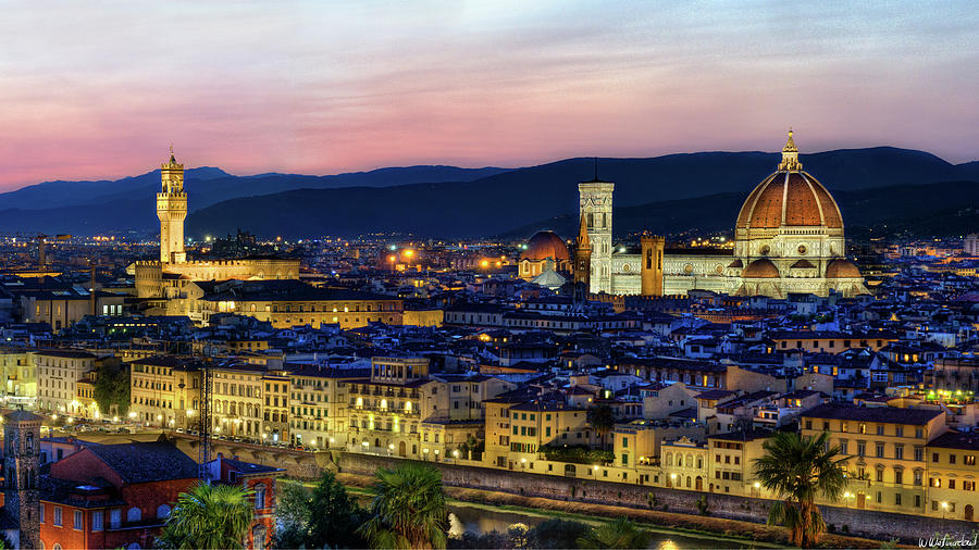 Florence - Duomo and Palazzo Vecchio at dusk Photograph by Weston Westmoreland