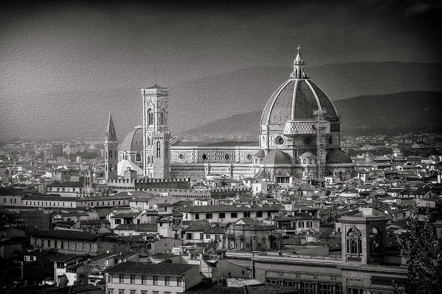 Duomo Florence Italy Black and White  Photograph by Carol Japp