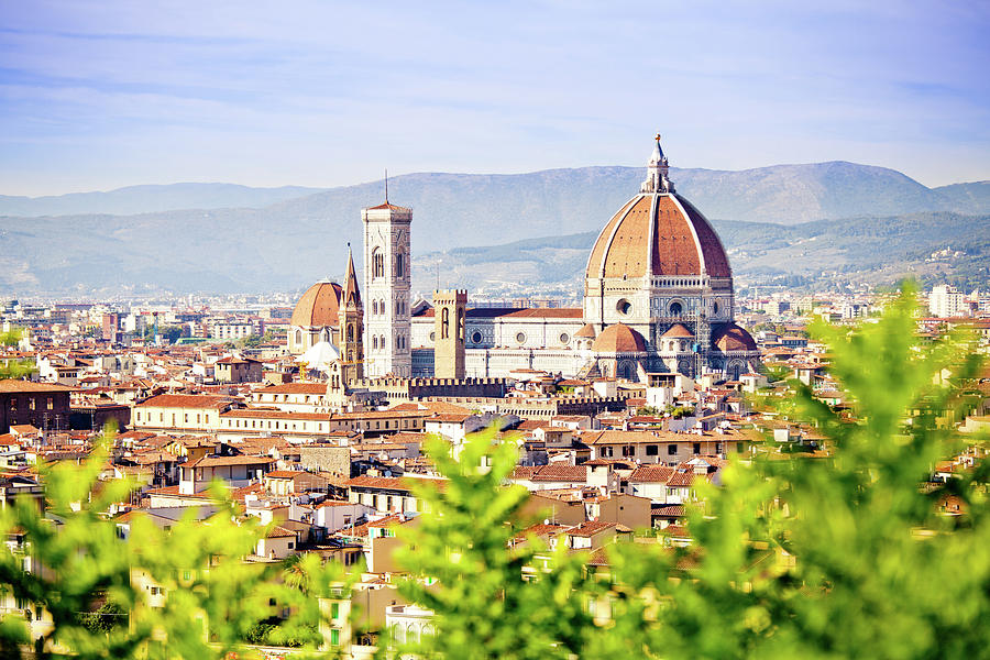 Scenic Photograph - Florence In Spring, Skyline With Santa by Zodebala.