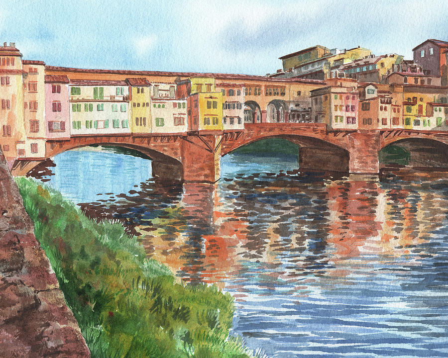 Florence Italy Ponte Vecchio Watercolor  Painting by Irina Sztukowski