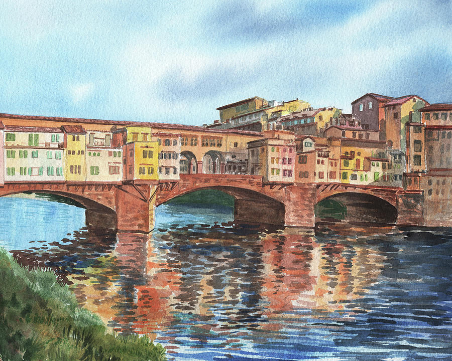Florence Italy Watercolor Ponte Vecchio Painting by Irina Sztukowski
