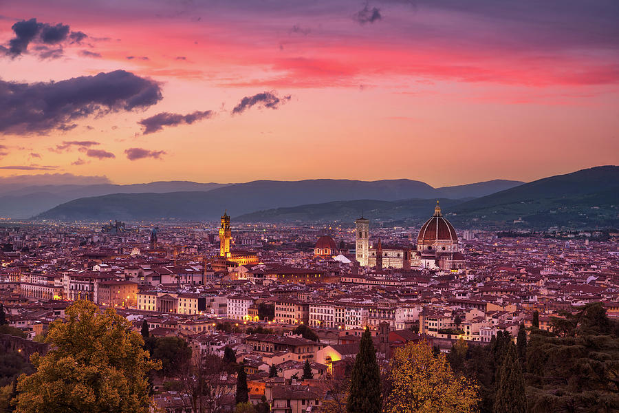 Florence or Firenze sunset aerial cityscape.Tuscany, Italy Photograph by Stefano Orazzini
