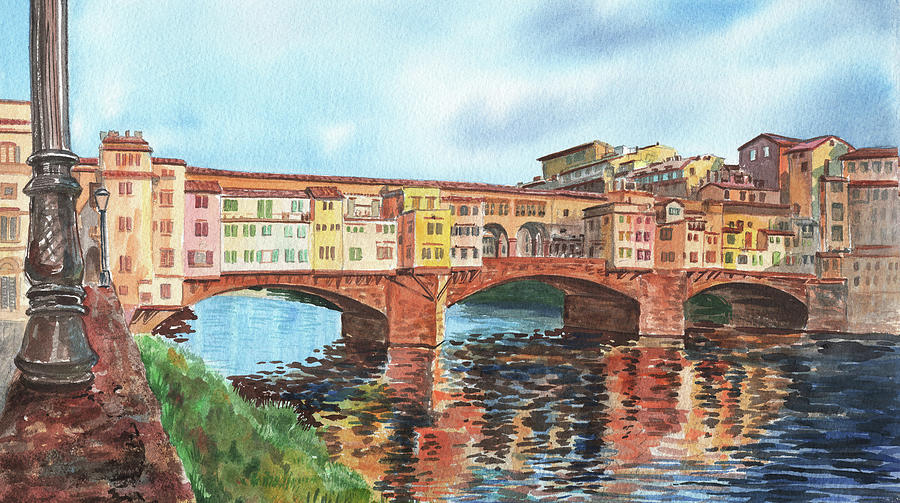Florence Panorama Bridge Ponte Vecchio Painting by Irina Sztukowski