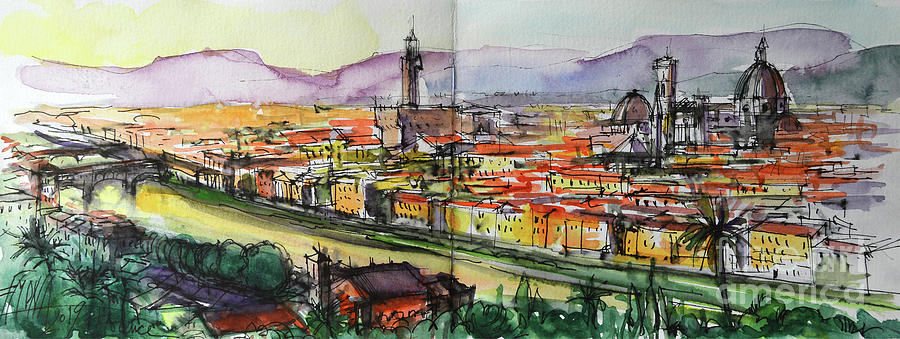 Travel Painting - Florence Panoramic view watercolor painting Mona Edulesco by Mona Edulesco