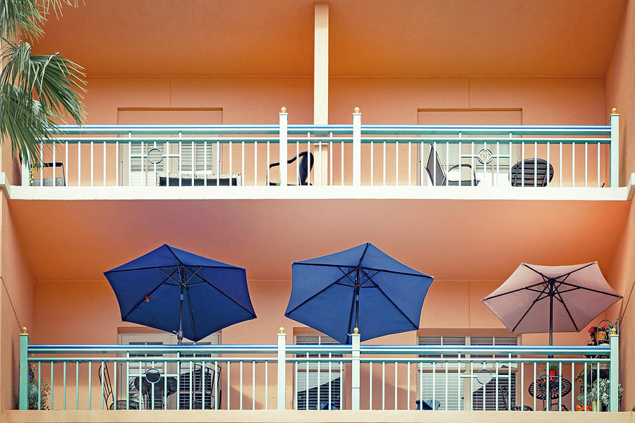 Florida, Boca Raton, Three Umbrellas On Balcony Digital Art by Laura Diez