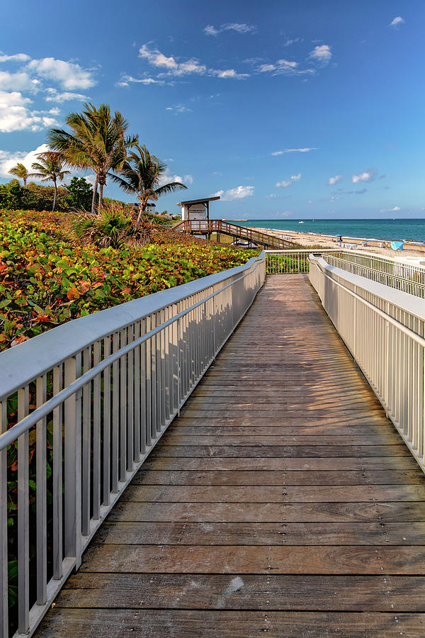 Florida, Boynton Beach, Oceanfront Park, Walkway With Lifeguard House In Background Digital Art by Laura Diez