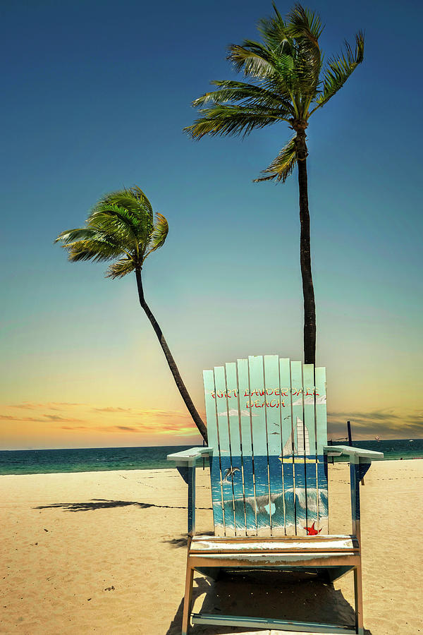 Florida, Fort Lauderdale Beach, Giant Chair And Palm Trees Digital Art ...