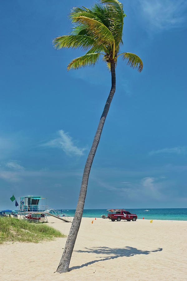 Florida, Fort Lauderdale, Beach With Lifeguard House And Rescue Truck Digital Art by Gabriel Jaime Jimenez