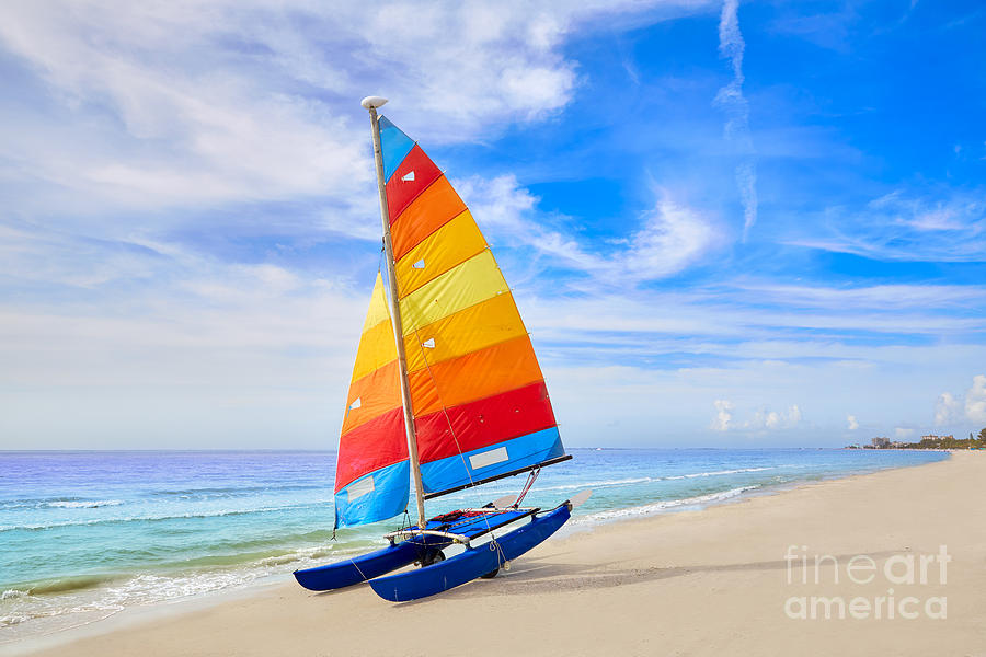 Sailboat Photograph - Florida Fort Myers Beach Catamaran by Lunamarina Sailboat Photograph - Florida Fort Myers Beach Catamaran by Lunamarina