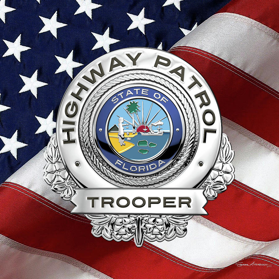 Florida Highway Patrol F H P Trooper Badge Over American Flag