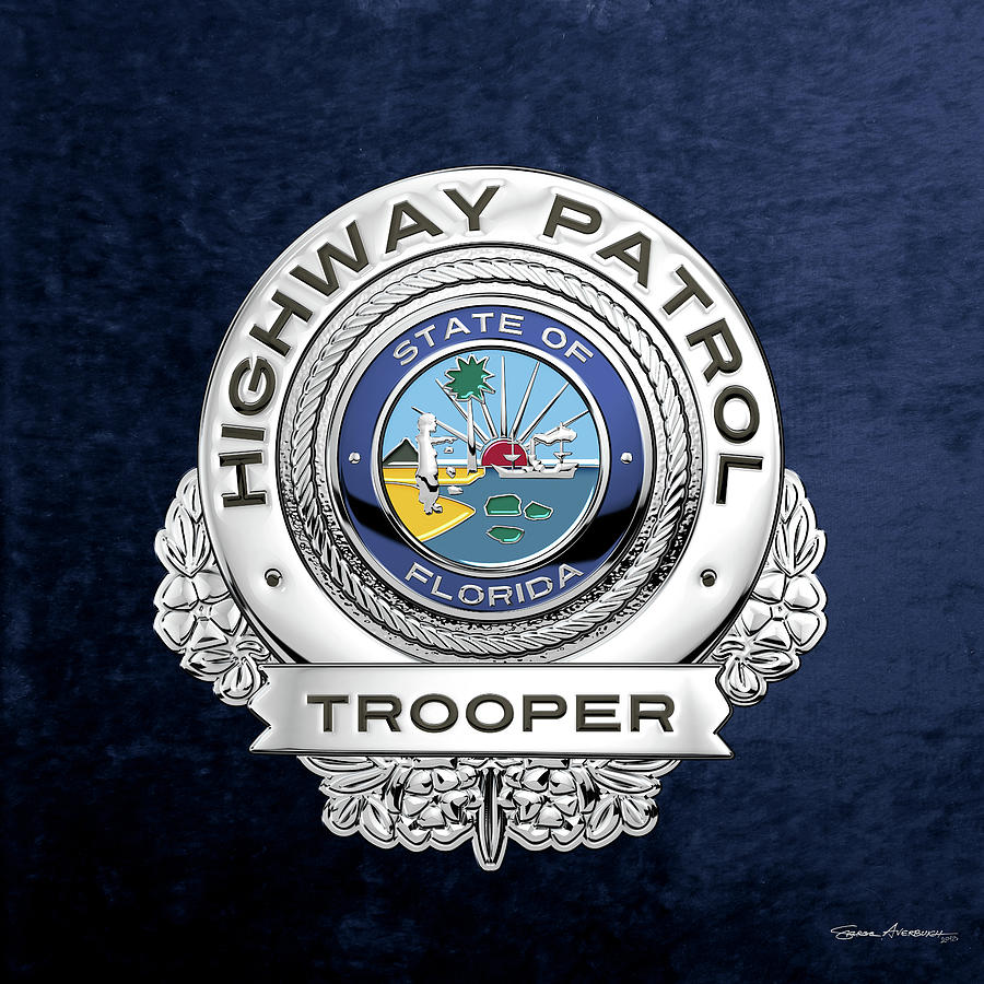 Florida Highway Patrol -  F H P  Trooper  Badge over Blue Velvet Digital Art by Serge Averbukh