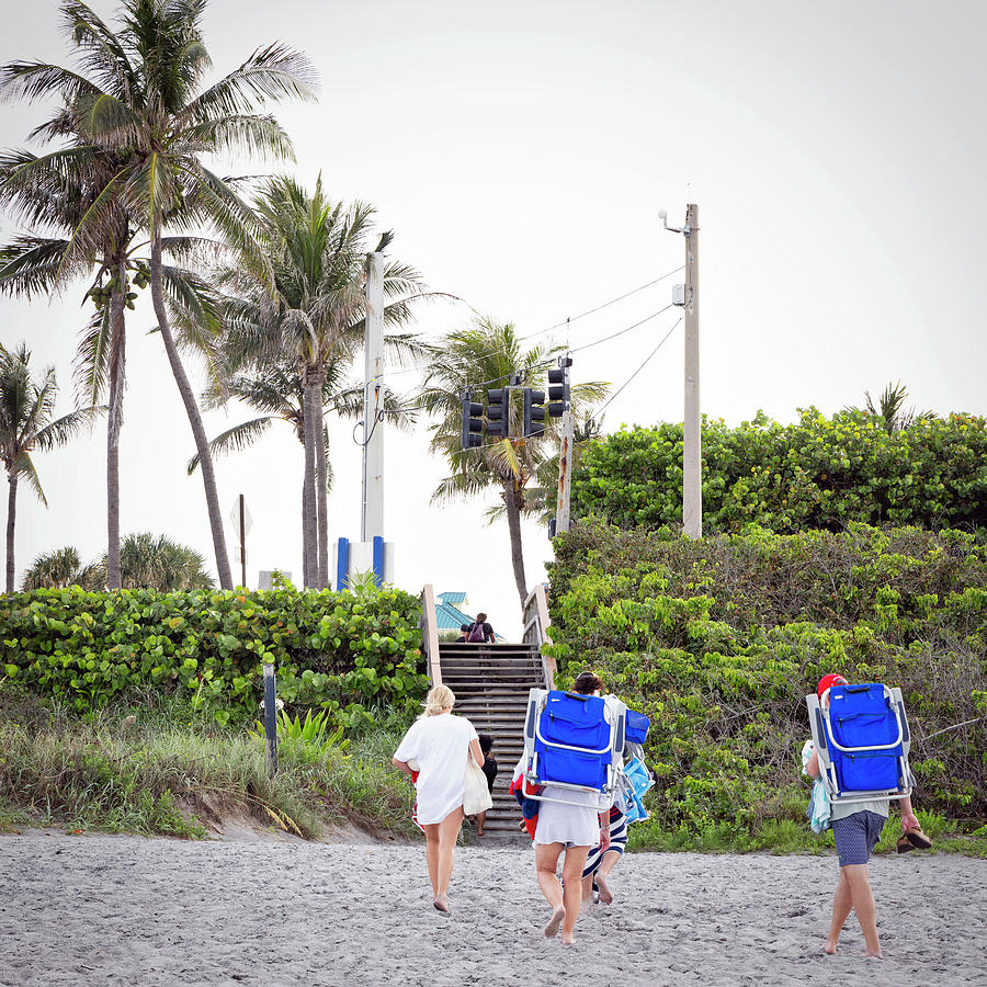 Florida, Juno Beach, People Walking With Beach Chairs Digital Art by Laura Diez