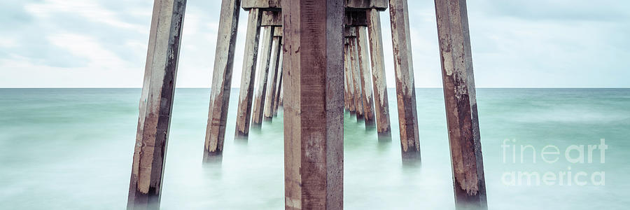 Beach Photograph - Florida Pensacola Beach Gulf Pier Pillars Panorama by Paul Velgos