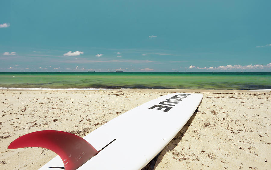 Florida, South Florida, Fort Lauderdale, Beach With Surfboard Digital Art by Gabriel Jaime Jimenez