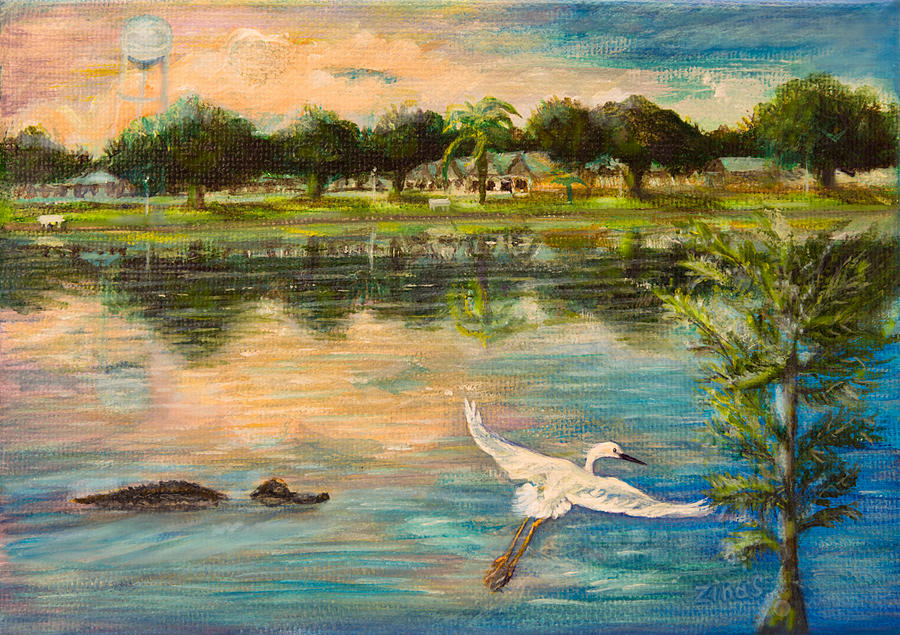 Florida wildlife and sunset reflection Painting by Zina Stromberg