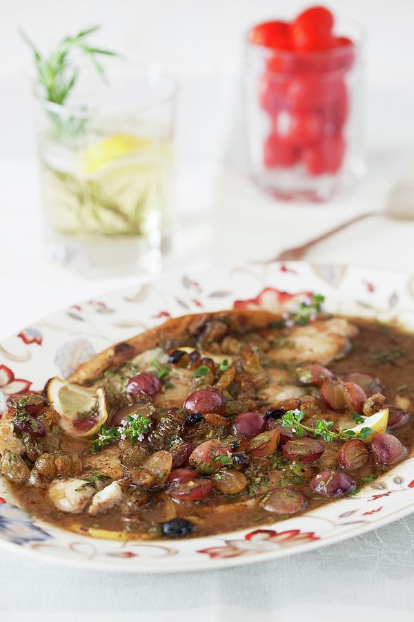 Flounder With Grapes, Raisins And Marsala Wine Photograph by Yelena Strokin