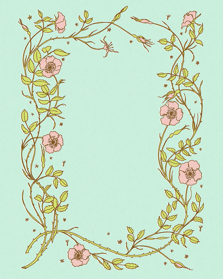 Vintage Drawing - Flower and Vine Border by CSA Images