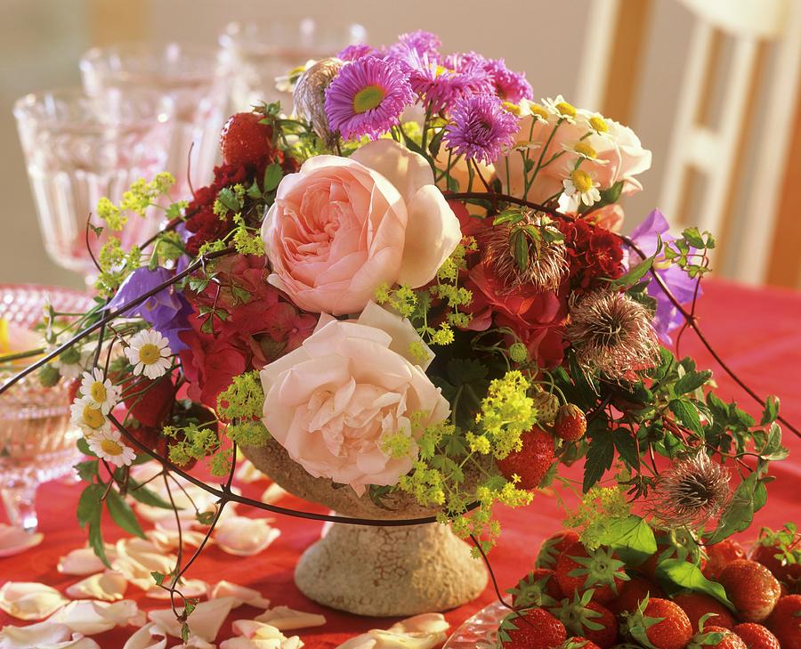 Flower Arrangement For Special Occasion With Strawberries Photograph by Friedrich Strauss