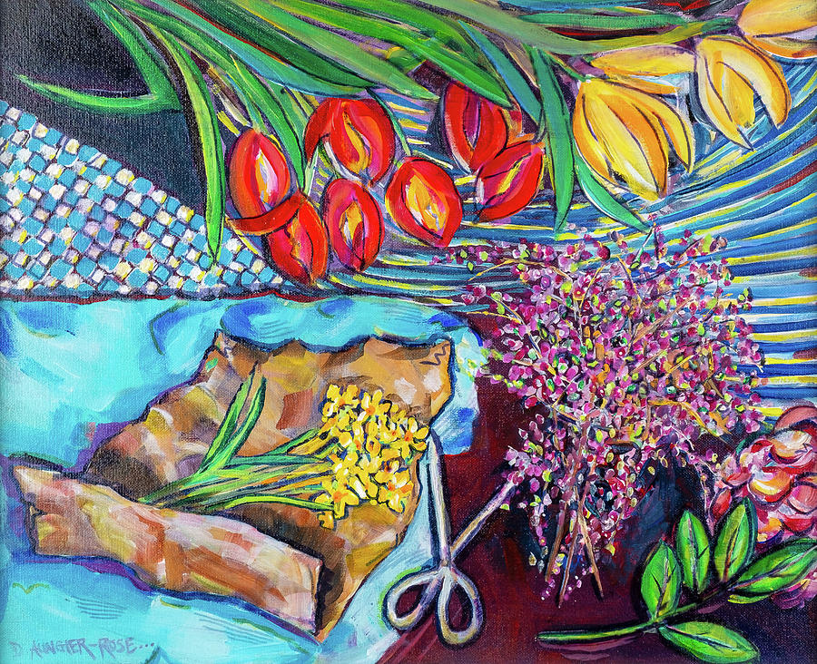 Flower Arranging Flat Lay Painting by Seeables Visual Arts