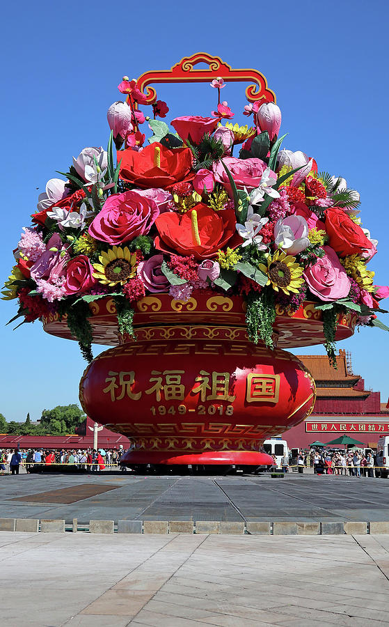 Flower Basket Display at Tiananmen Square Photograph by Brendan Reals