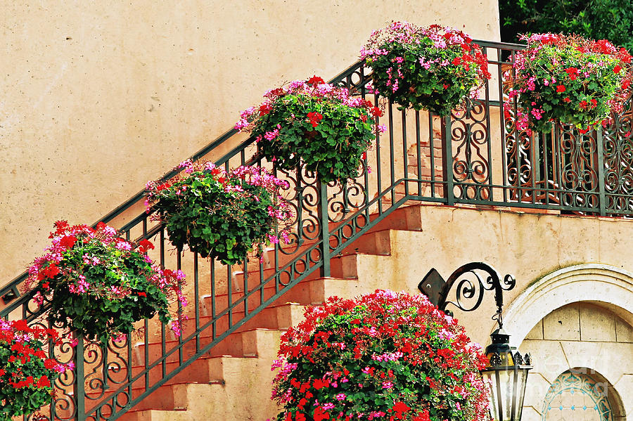 Flower Basket Wrought Iron Staircase Photograph by Diann Fisher