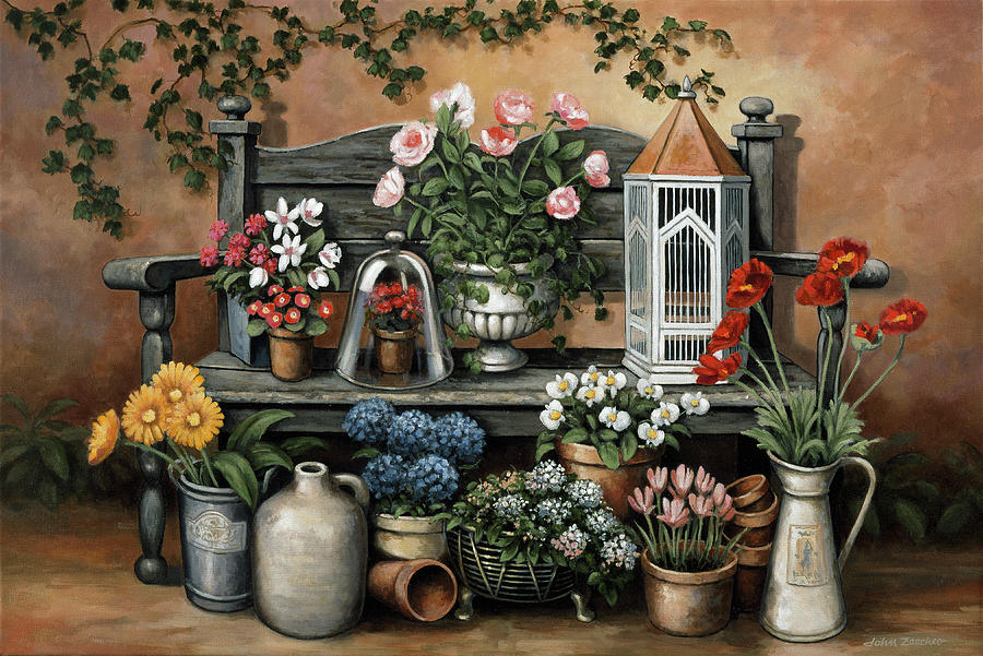 Flower Bench Painting by John Zaccheo