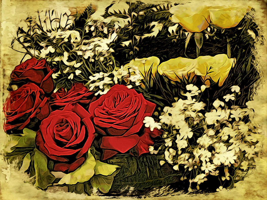 Rose Digital Art - Flower Bouquet by Bliss Of Art