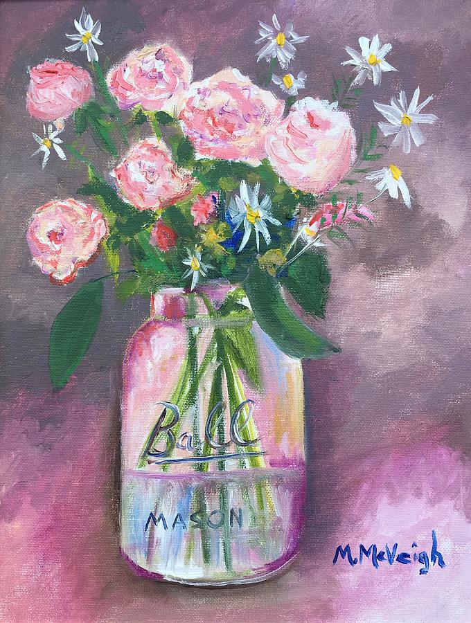Flower Bouquet In A Ball Jar Painting