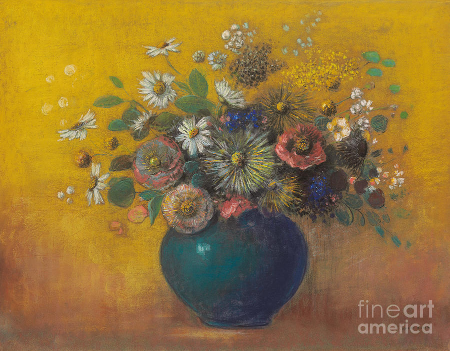 Flower Bouquet Pastel On Paper Laid Down On Board Painting by Odilon Redon