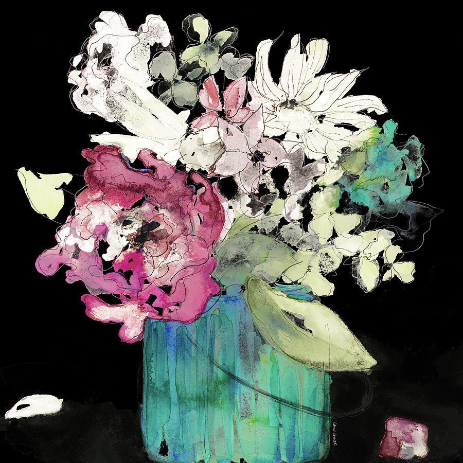 Flowers Still Life Painting - Flower Burst On Black II by Lanie Loreth