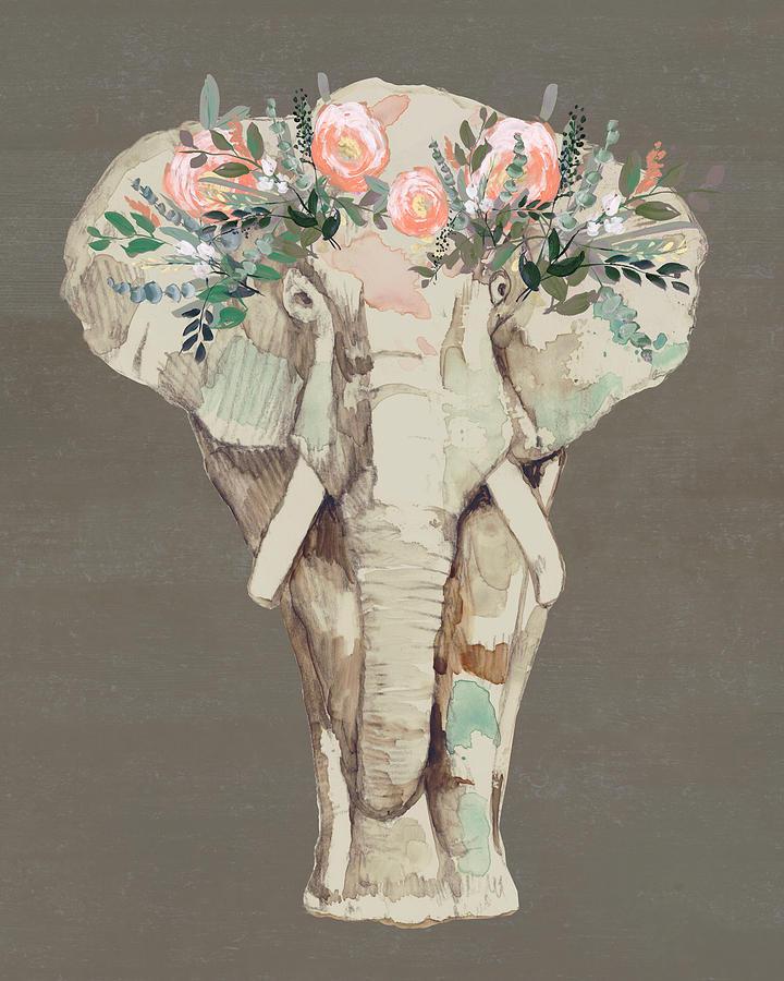 Animal Nature Painting - Flower Crown Elephant II by Jennifer Goldberger
