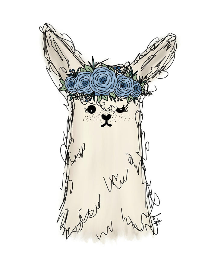 Animal Mixed Media - Flower Crown Llama by Melanie Torres