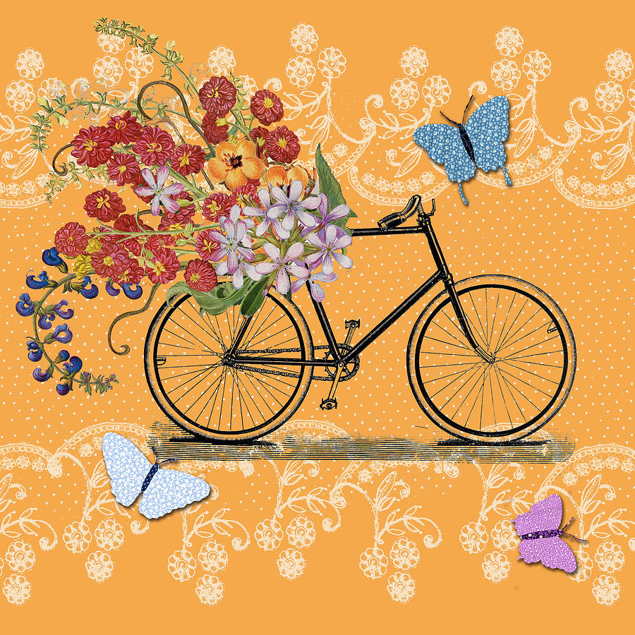 Flower Market Bicycle Mixed Media by Art Licensing Studio - Fine Art ...