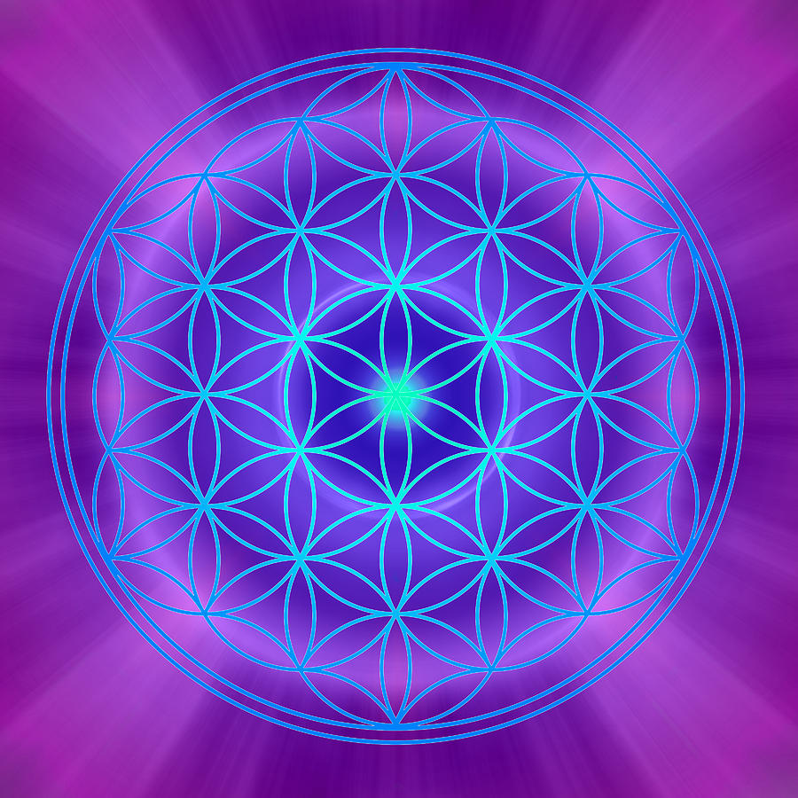 Flower Of Life Mandala - Blue Purple Digital Art