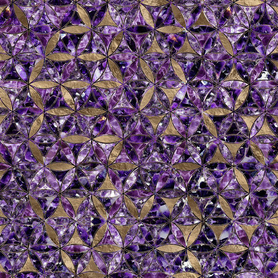 Flower Of Life Pattern Amethyst And Gold Digital Art By Lioudmila Perry