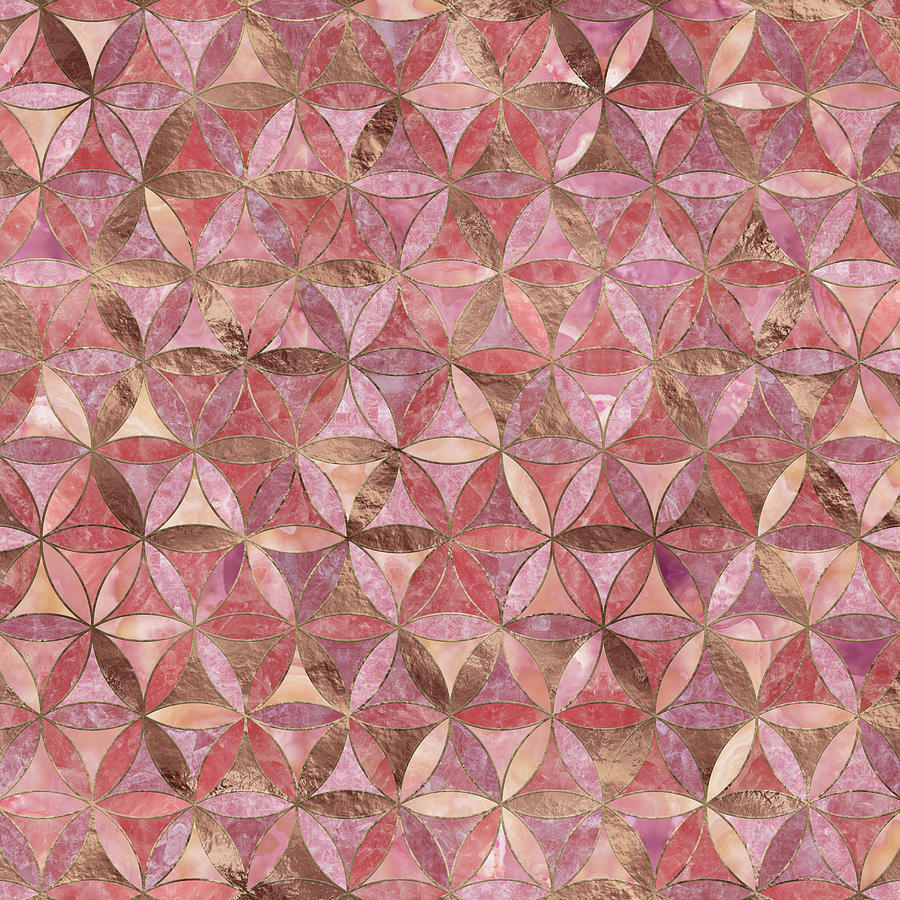 Flower Of Life Pattern Rose Quartz And Gold Digital Art By Lioudmila Perry