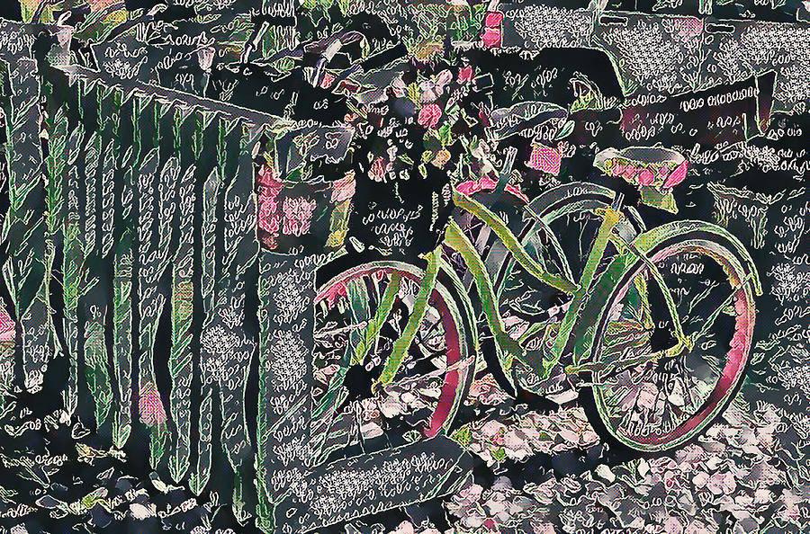 Flower on a bicycle 2 Painting by Jeelan Clark