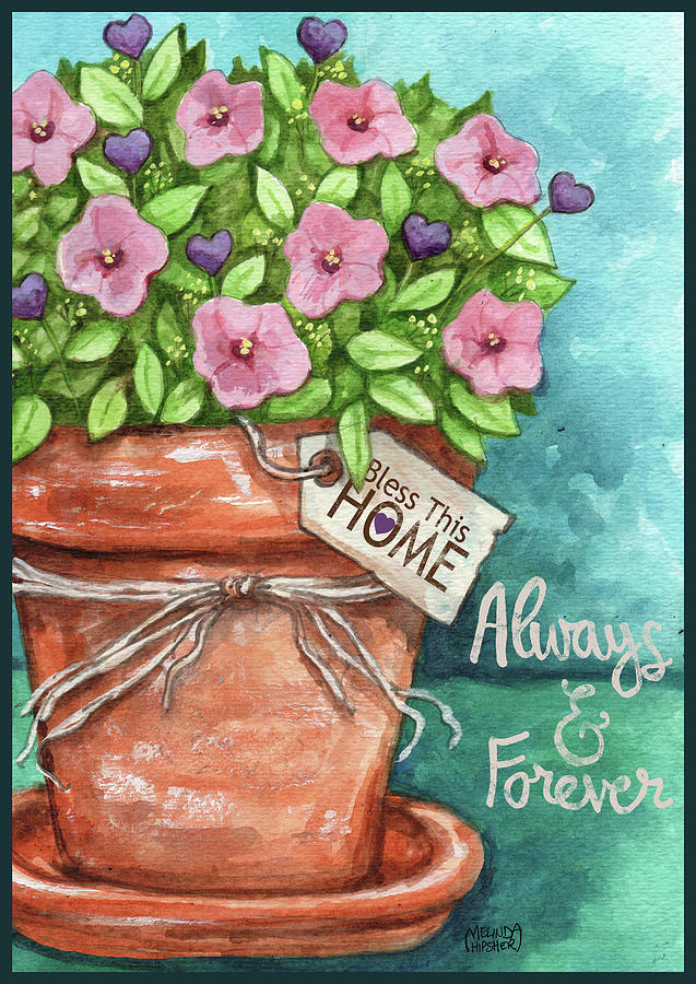 Flower Pink Bless This Home Painting by Melinda Hipsher