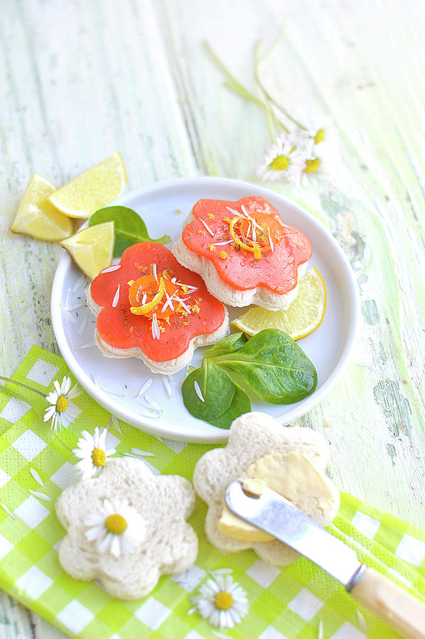 Flower-shaped Easter Salmon Toasts Photograph by Keroudan